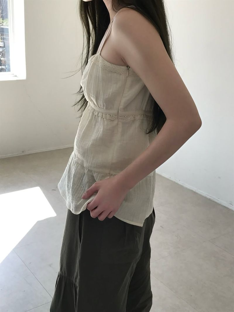 Boho Shirring Sleeveless (Ivory)