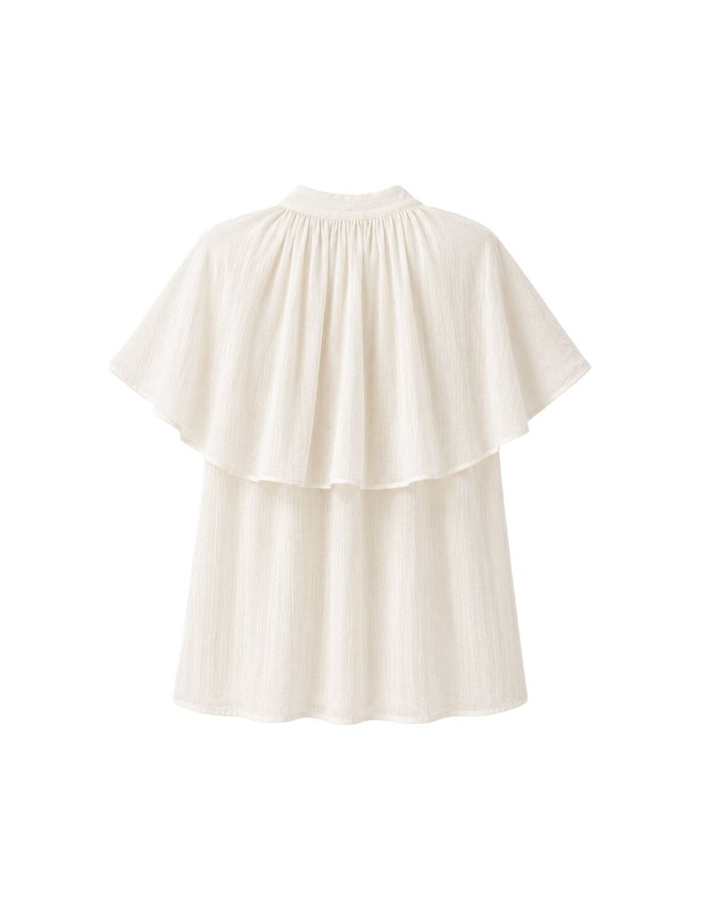 Leonie V-Neck Cape Tie Button Blouse Ivory