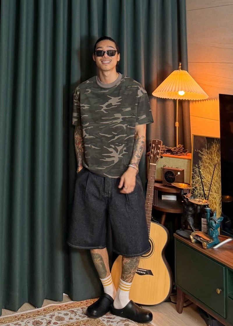 Non-fade half denim pants 2COLOR