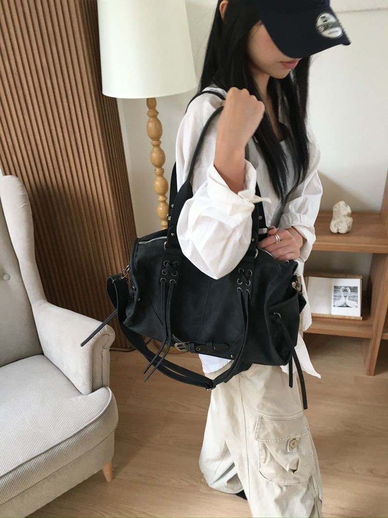 Matte Leather Belted Strap Crossbody Shoulder Bag