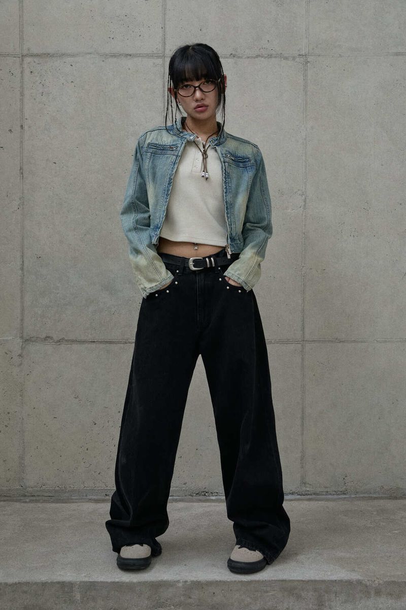 (W) Vintage washed rider denim jacket