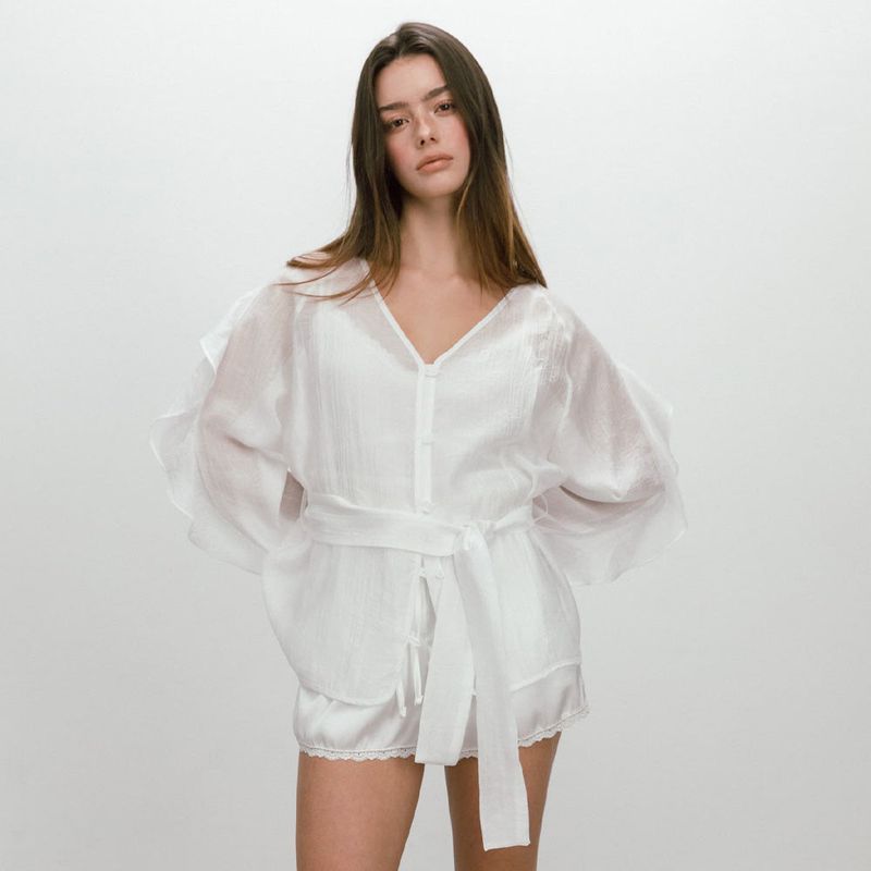 FRILL BELTED BLOUSE / WHITE