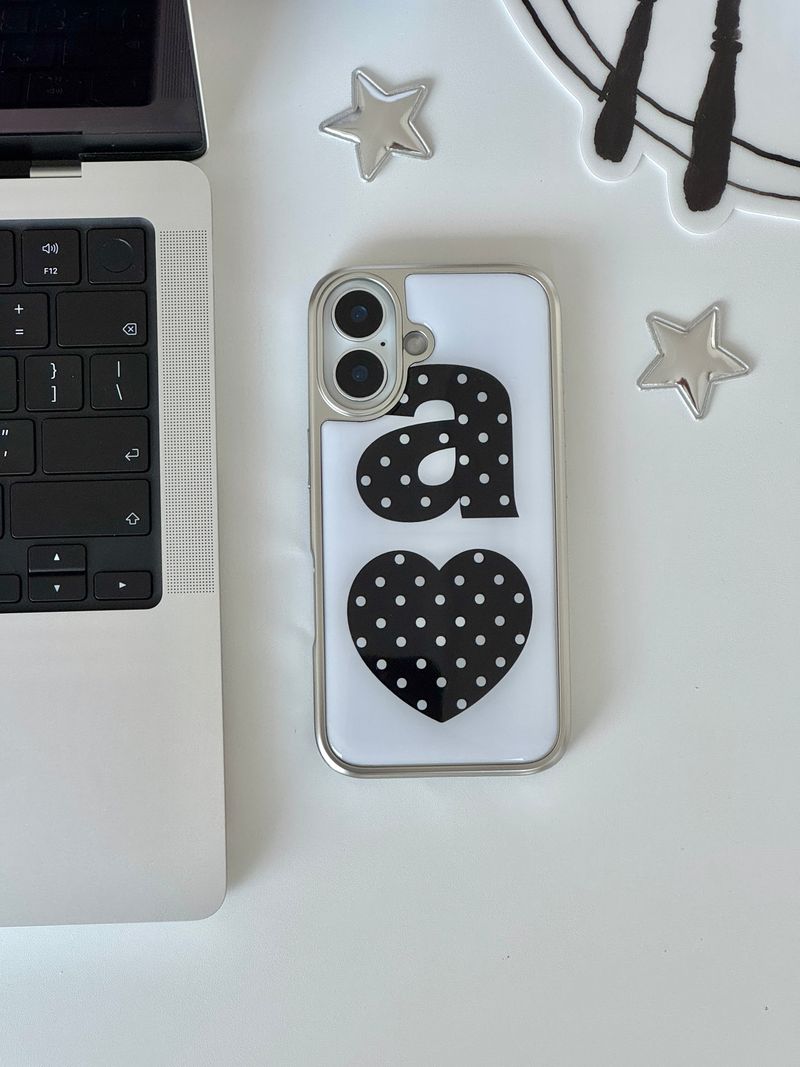 BLACK DOTTY LOVE WHITE Silver Epoxy Case