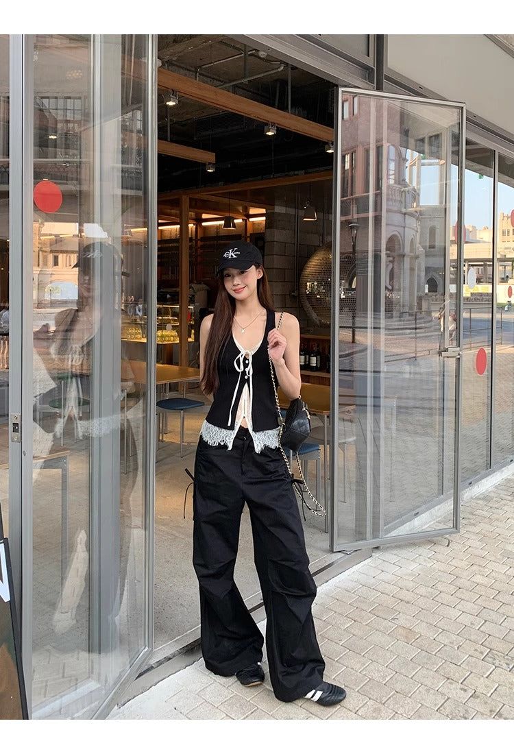 Black Lace Layered Vest Sleeveless Top
