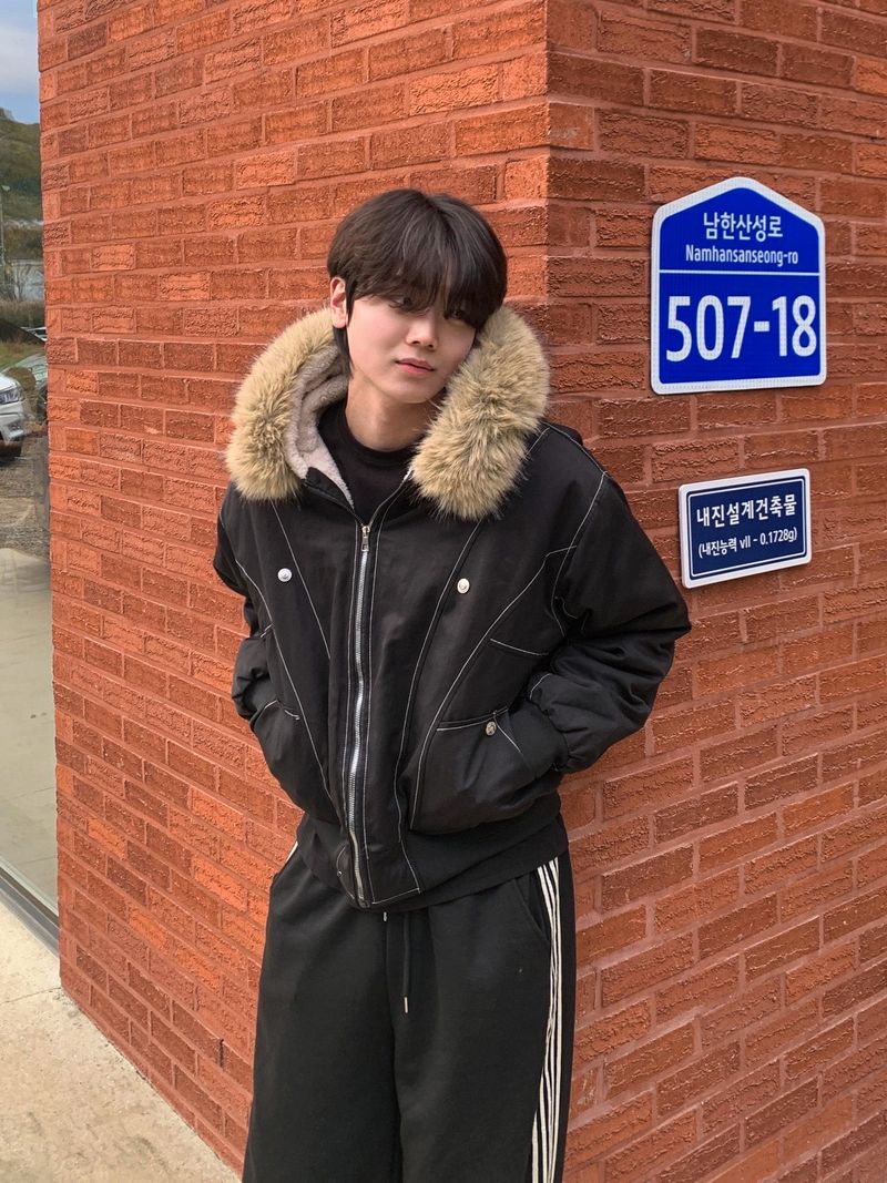 Raccoon-Trim Paneled Puffer Jacket with Fur Lining