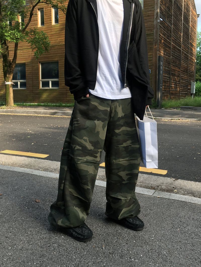 No.1377 camo washed snap wide PT