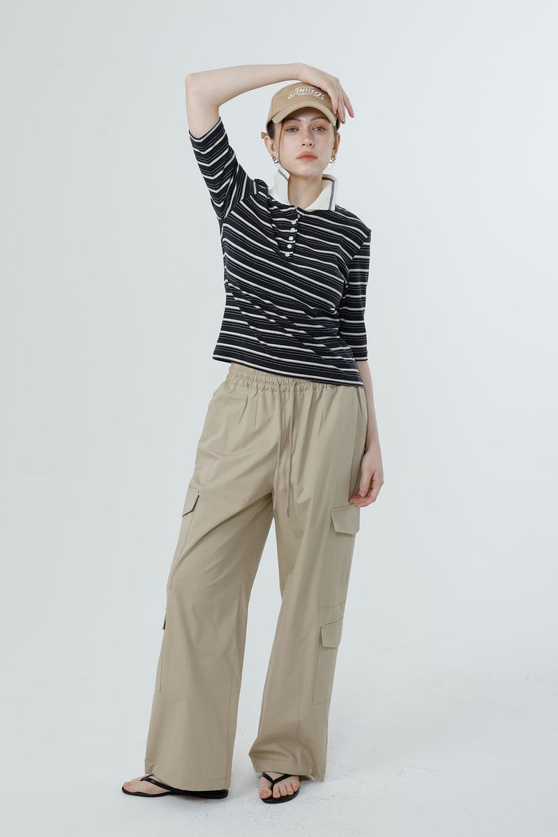 MULTI STRIPE TENCEL T-SHIRT_CHARCOAL