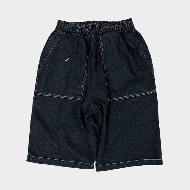 denim stitch shorts_black
