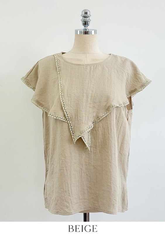 Gobel Lace Ruffle Linen Blouse