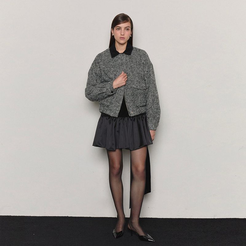 Herringbone Wool Bomber Jacket _ Grey