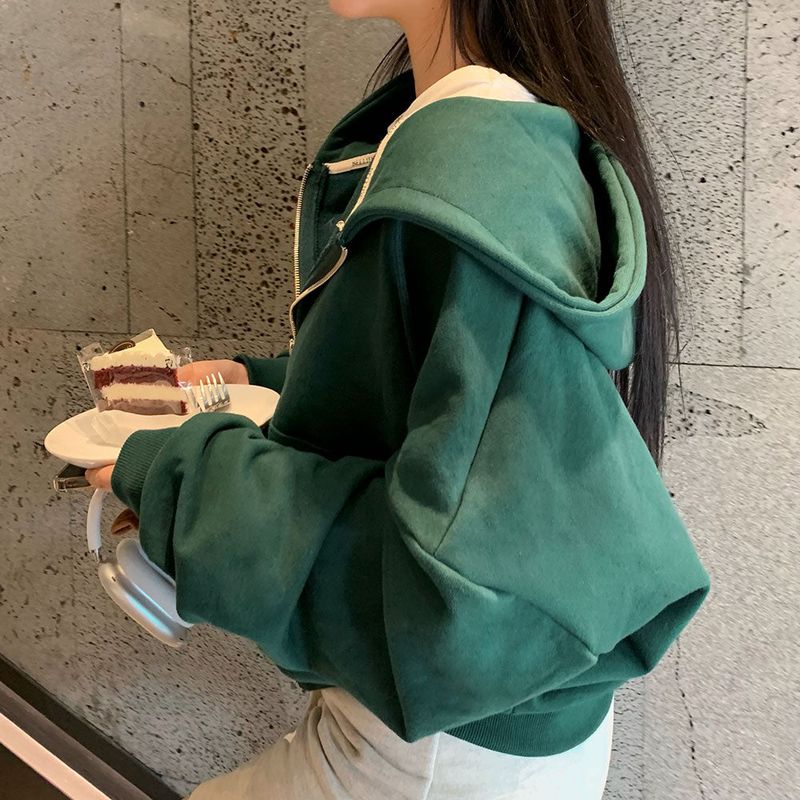 [BELLIDE MADE] Spring version, embroidered two-way cropped zip-up hoodie