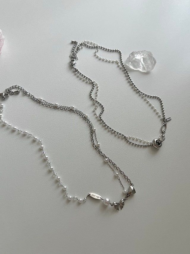 um Pearl Stainless Steel Two Lines Hip Bold Ball Layered Short Choker Wedding Necklace