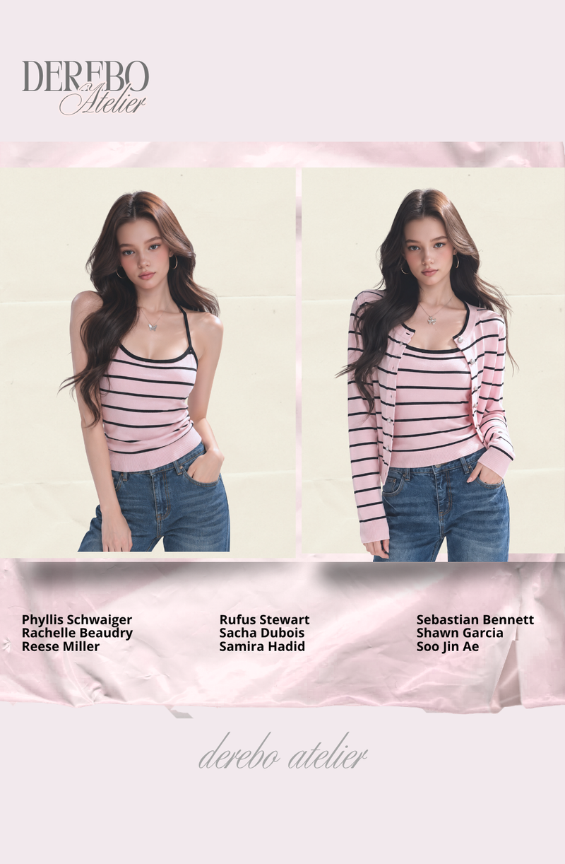 Pink Stripe Inner Cardigan Two-Piece Set