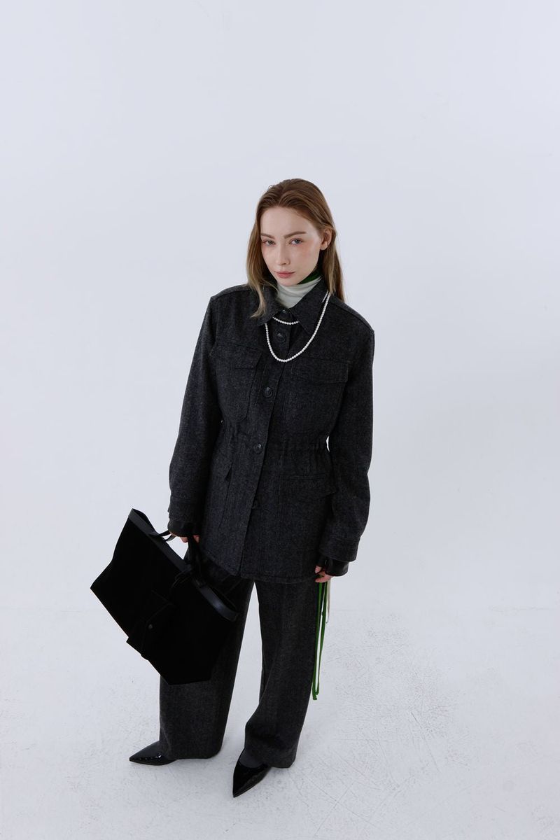 HERRINGBONE HALF COAT_BLACK