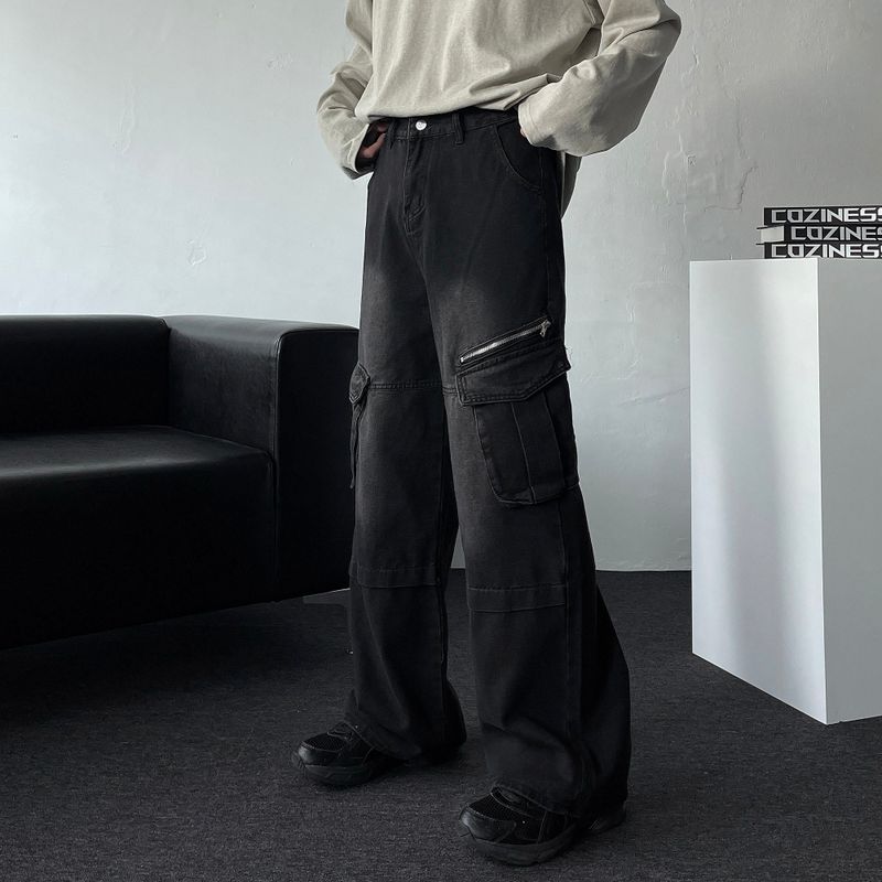 Ford Diagonal Zipper Cargo Wide Denim Pants (DP37657)