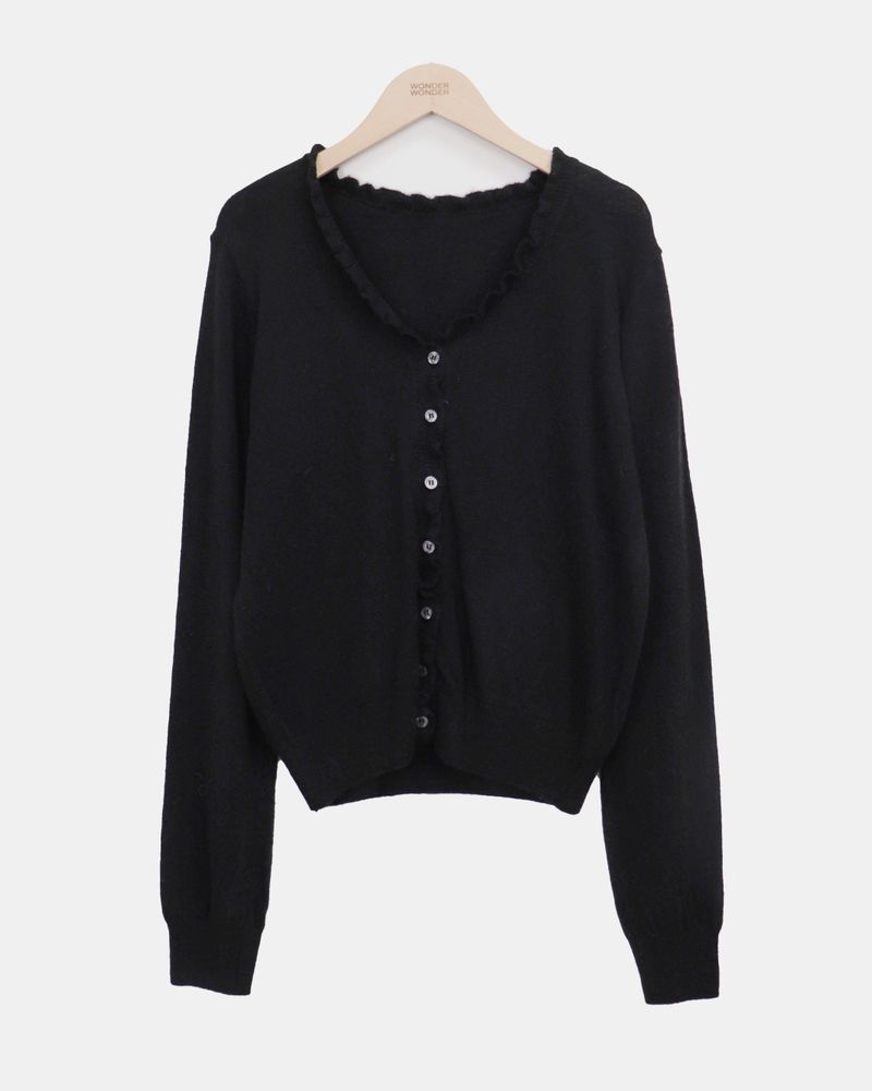 Pering Frill V-Neck Knit Cardigan