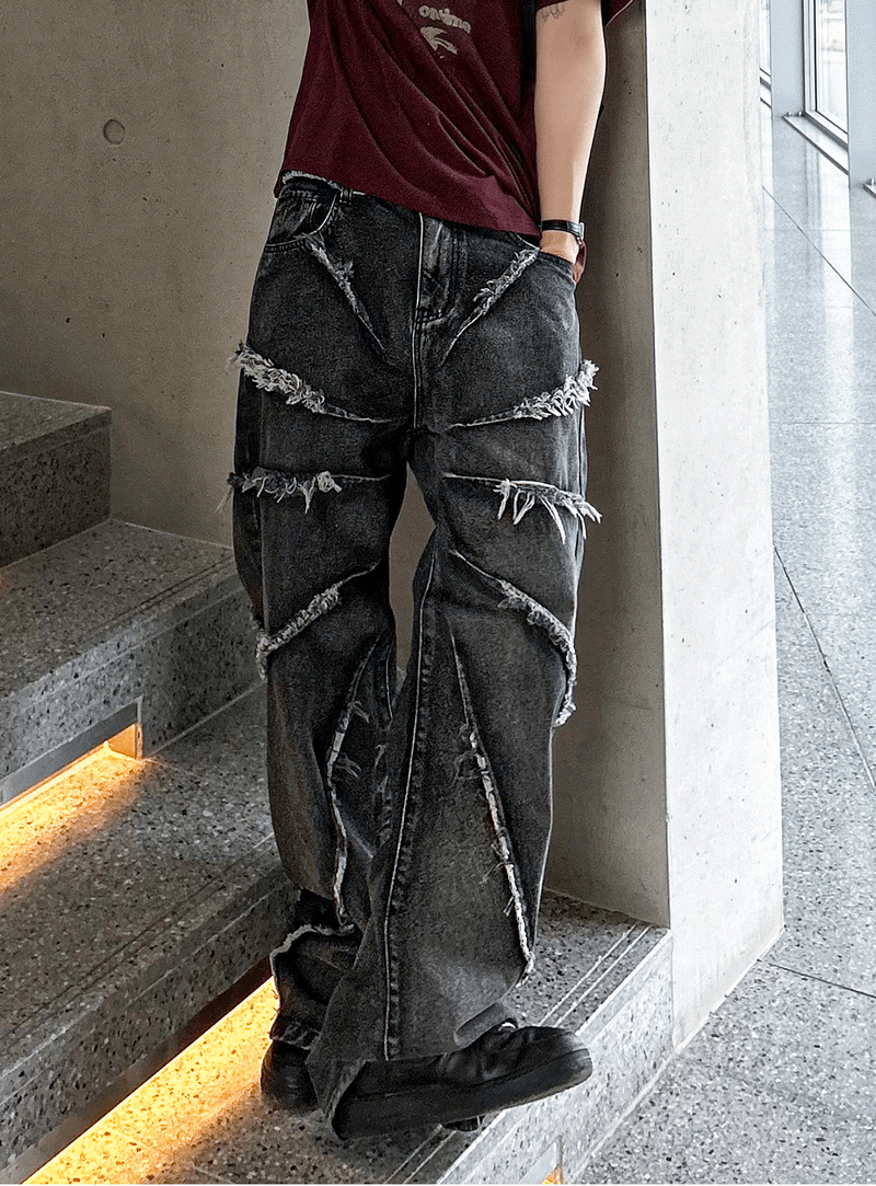 torando cut-off wide denim pants