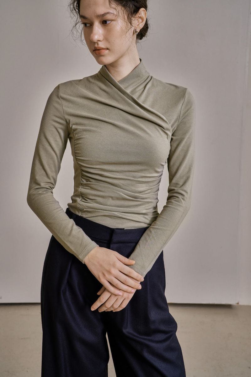 DRAPE JERSEY TOP_KHAKI