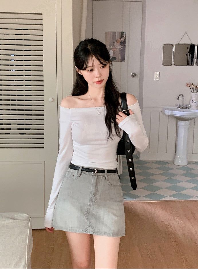 Light Washing Denim Mini Skirt (2color)