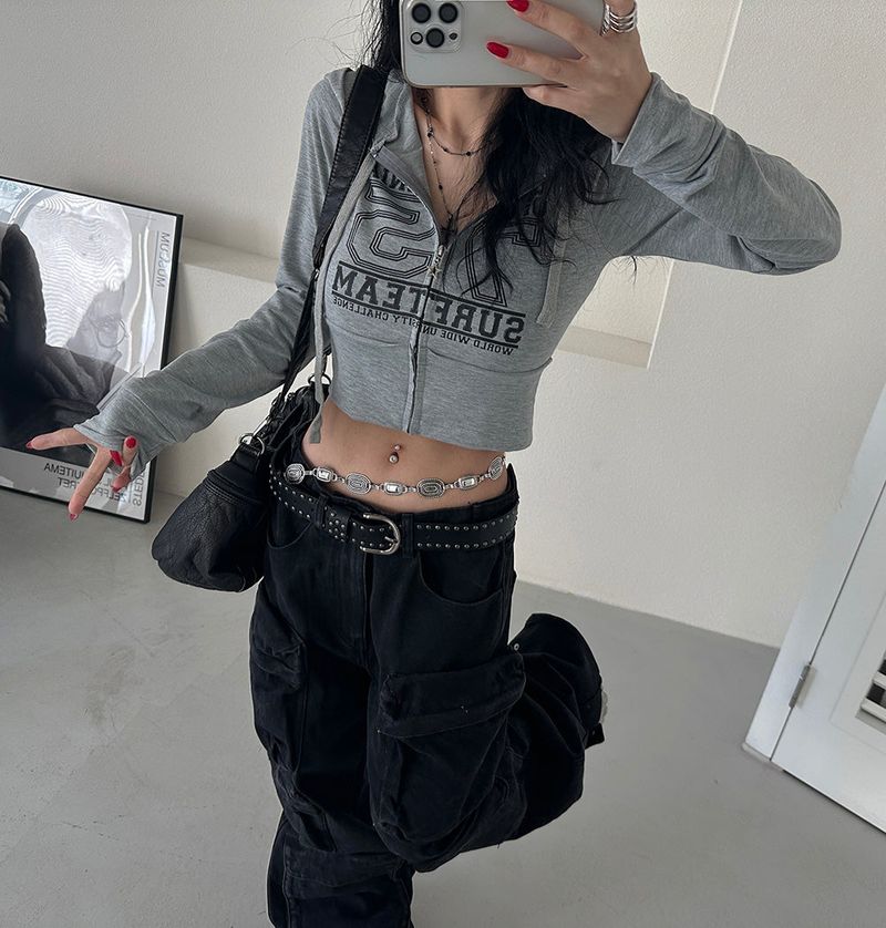 Star cropped mini hoodie zip-up