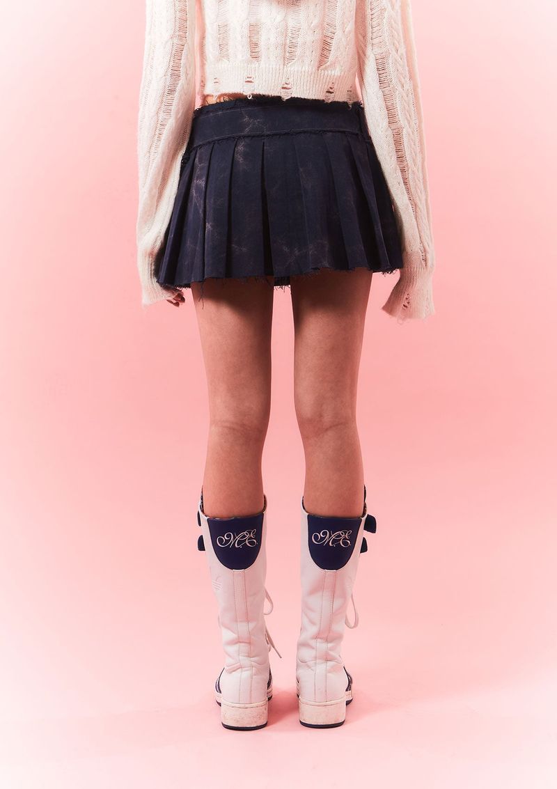 rough belted pleats sk - deep blue