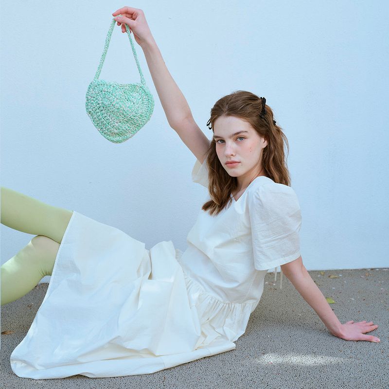  HANDMADE HEART BAG, IVORY+MINT