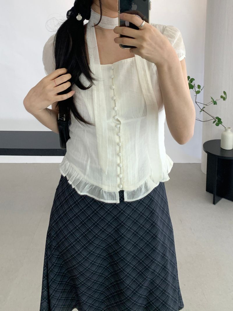 Sovy check flare midi skirt