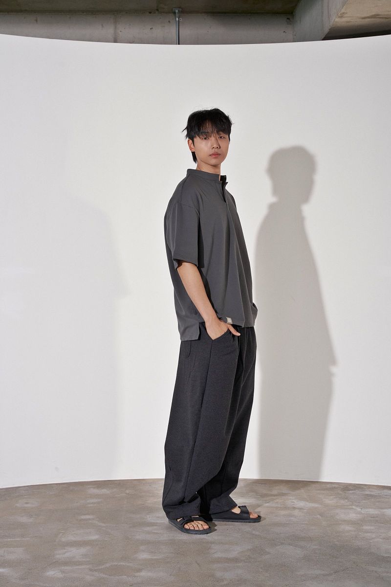 S-C OPEN HENLEY-NECK 1/2 TEE (Charcoal)