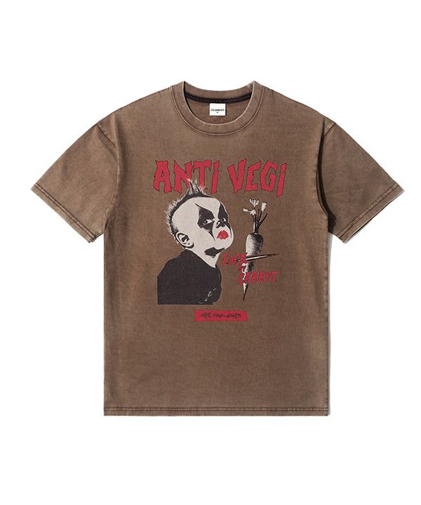 QT8 GARMENTS（キューティーエイトガーメント）の「OC Anti-Vegi AQ Washed Tee (Brown)（Tops）」