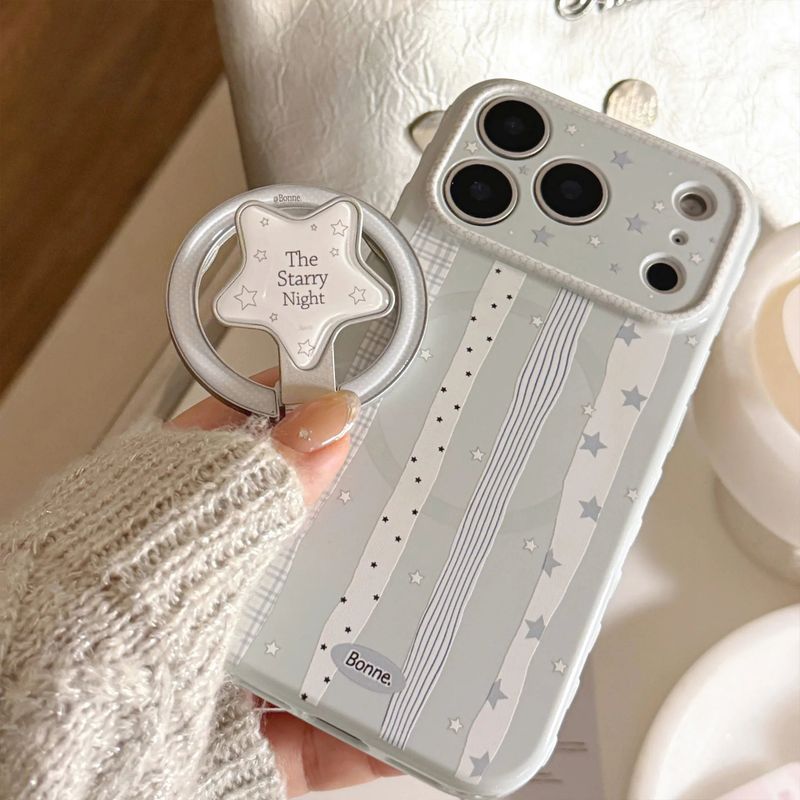 Cream Blue Star Stripe Magnetic Stand Case