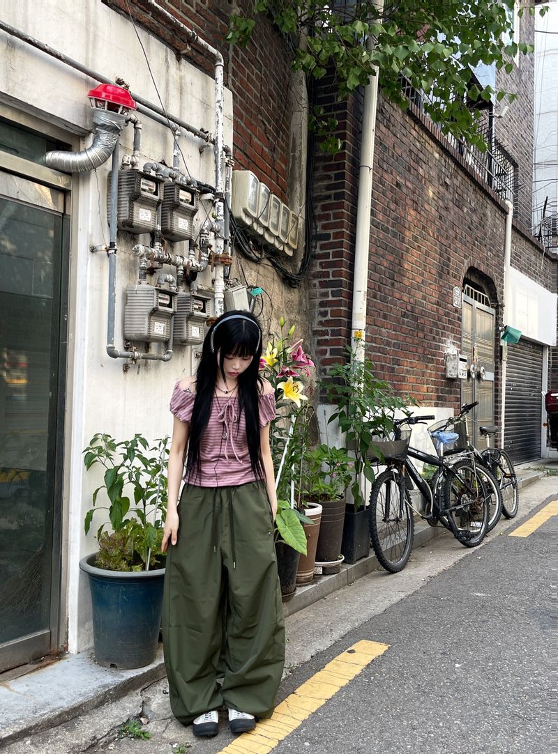 Irmi Nylon Bizo Snap Wide Pants