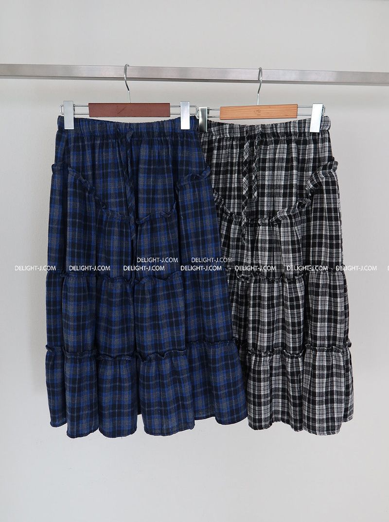 Morigirl Vintage Checkered Long Skirt