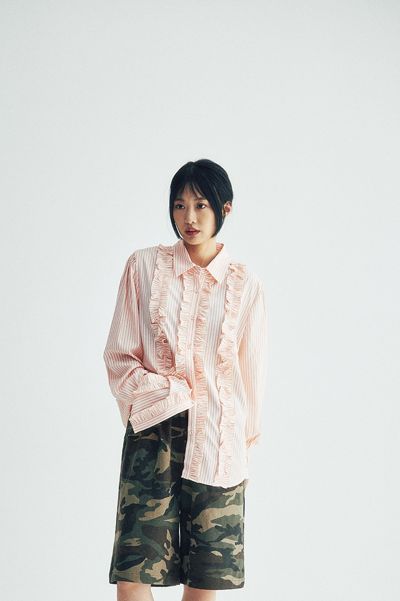 Stripe Frill Blouse (pink)