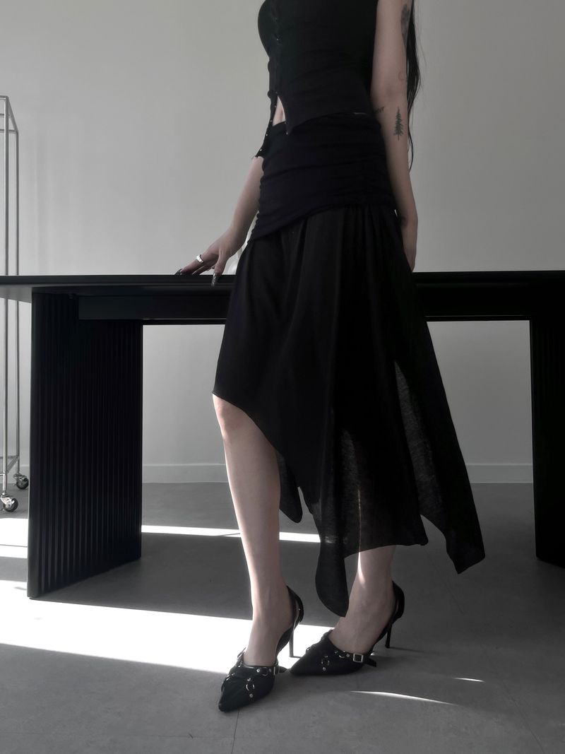 moisture shirring midi skirt (3color)