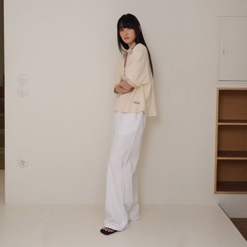 Cream Half Open Collar Tee