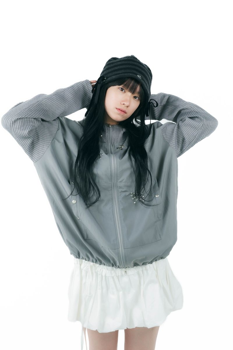 studs nylon knitzip hoodie(gray)