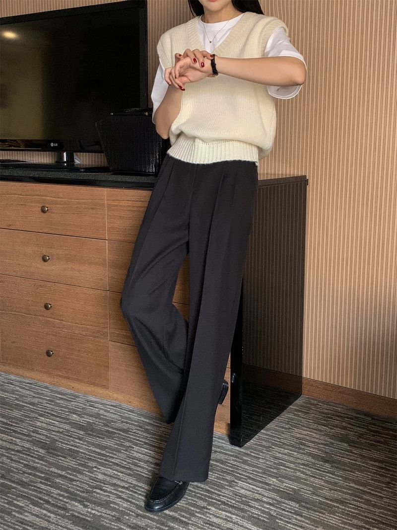 luch wool pintuck wide slacks