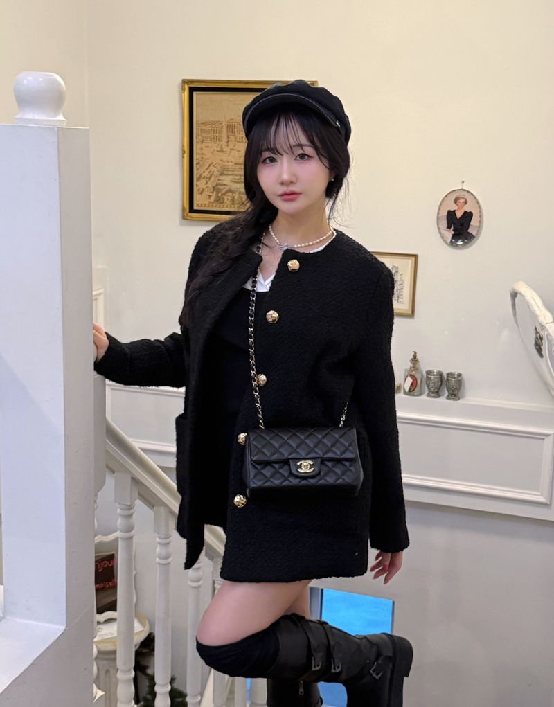 Tweed Wool Belt Jacket