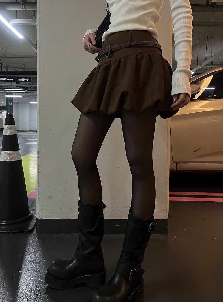 Suede Balloon Skirt Belt set