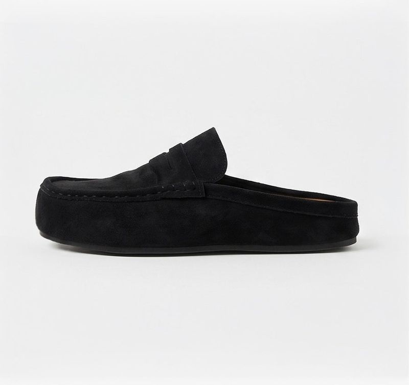 Suede Loafer Slides Black