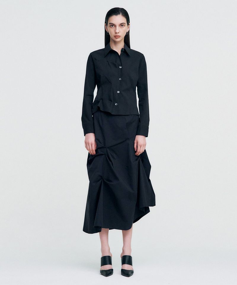 KIMZISU（キムジス）の「DOZI - Pinched Long Skirt _ BLACK（Skirts）」