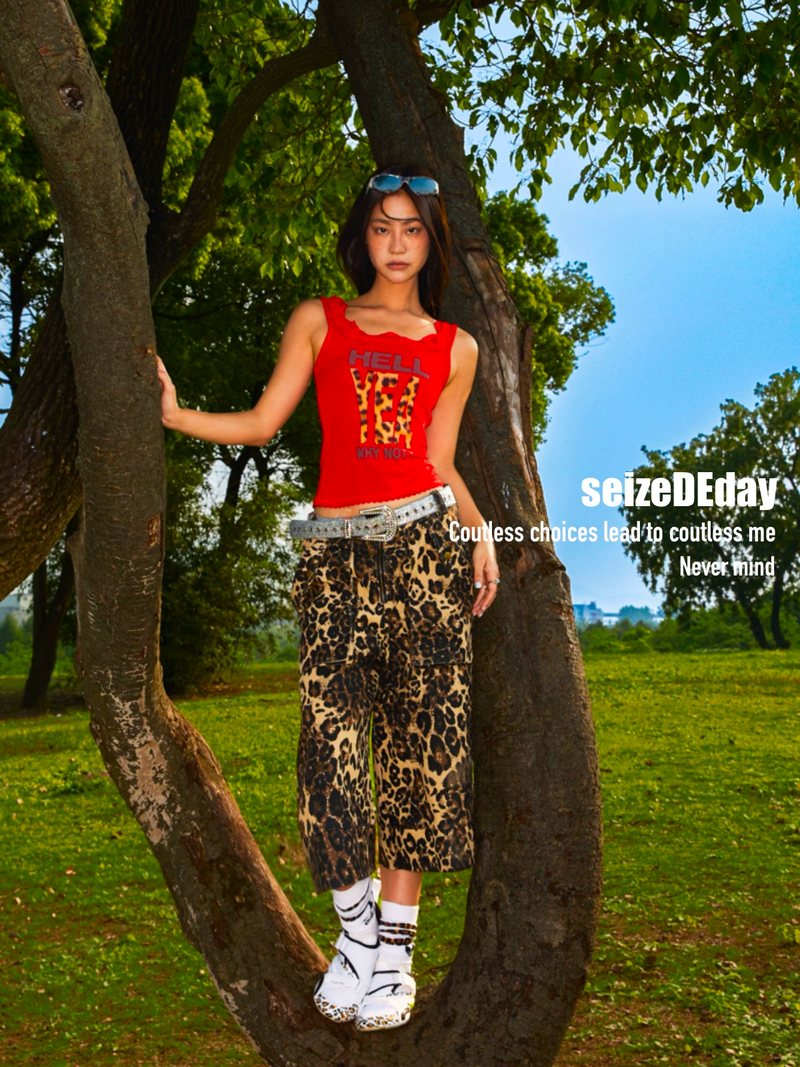 "WHY NOT" Printed Red Lace - trimmed Camisole