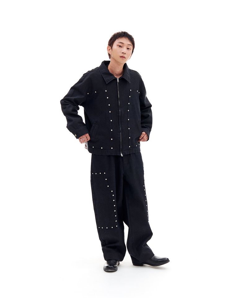 STUD DENIM CARPENTER PANTS (BLACK)