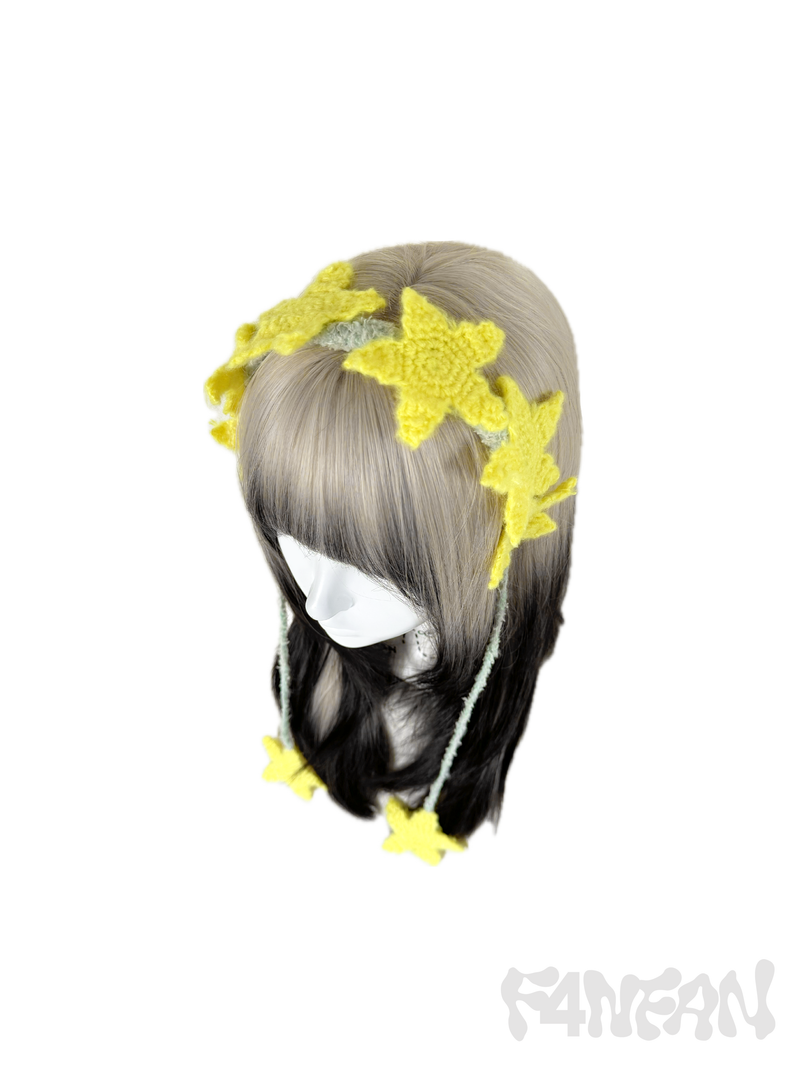 Crochet Star Hairband with Long Braids & Dangling Stars
