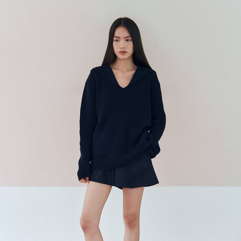 Sailor Collar Cotton Sweater_Navy