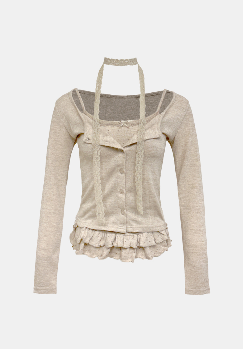 Dot Frill Lace Cardigan Set