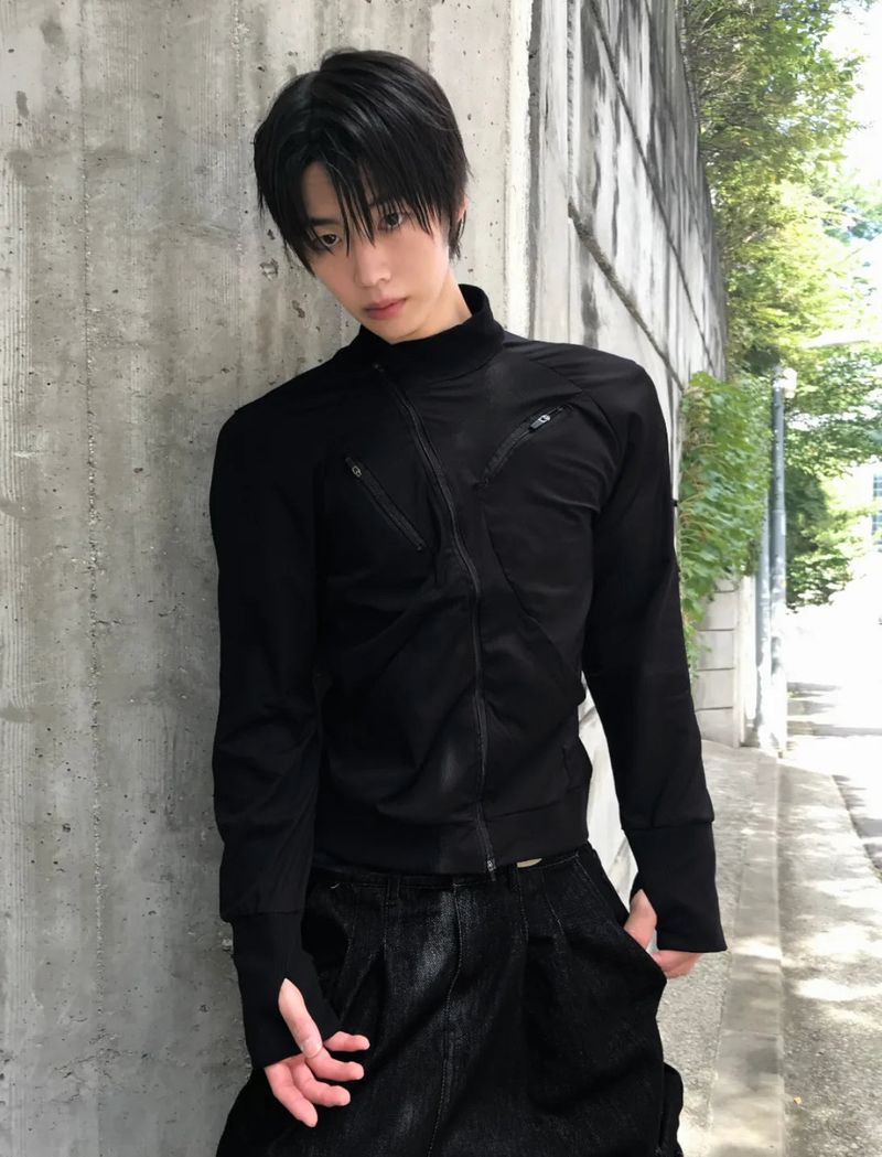 Asymmetric High-Neck Slim-Fit Zip-Up