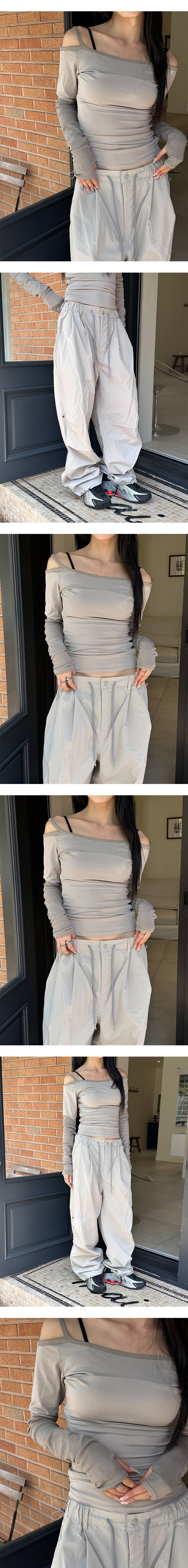 [S/S] Off shoulder shirring long sleeves