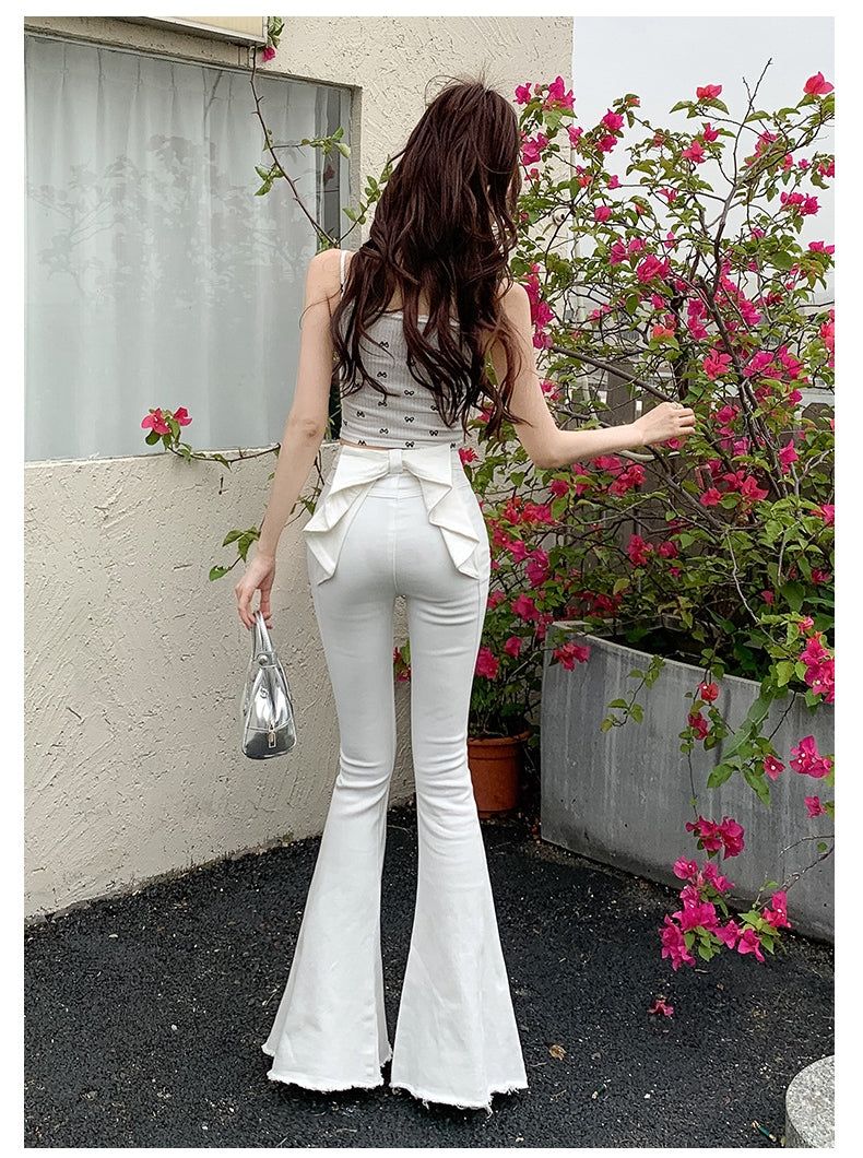 Ribbon Detail Denim Flare Pants