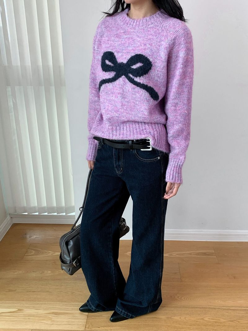 Modi bow wool long-sleeved knitwear